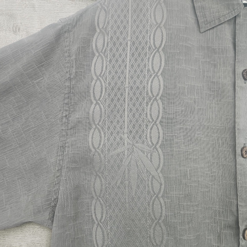 Bamboo Cay Silk Shirt Mens M Olive Green Embroidered Resort Camp Hawaiian Beach - Picture 4 of 13
